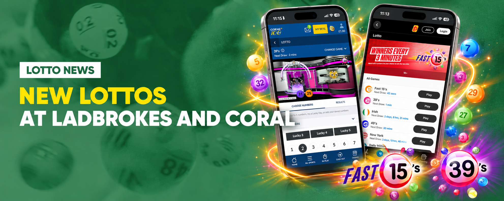 Fast 15's and 39's numbers draws at Ladbrokes and Coral